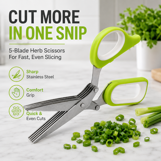 ✂️50% OFF AGORA! ✨Tesoura de Ervas 5 Lâminas em Aço Inoxidável – Corte Rápido para Cozinha
