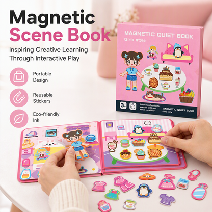 🧒👧Livro Magnético Silencioso para Crianças – Cenas de puzzles dobráveis, magnéticas e educativas – Estimula a criatividade e a aprendizagem de meninos e meninas ✨
