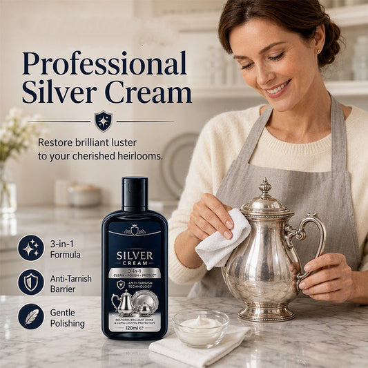 ✨ 50% OFF AGORA! Creme Polidor de Prata Antiescurecimento, 3 em 1 Limpa, Poli e Protege, Creme de Polimento Suave que Restaura o Brilho de Prataria, Herças e Ornamentos de Prata