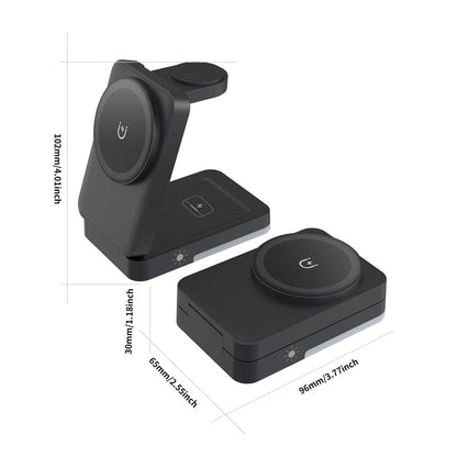 🔋  Suporte de carregamento magnético dobrável 3 em 1 para dispositivos diários