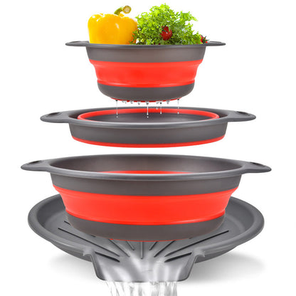 ⏳ ÚLTIMO DIA DE PROMOÇÃO 50% OFF! 🥗 Conjunto de 3 Escorredores Dobráveis com Base de Drenagem – Escorredores de Cozinha Dobráveis com Alças Duplas, Base Integrada e Armazenamento Compacto – para Frutas, Massas e Legumes 🍝