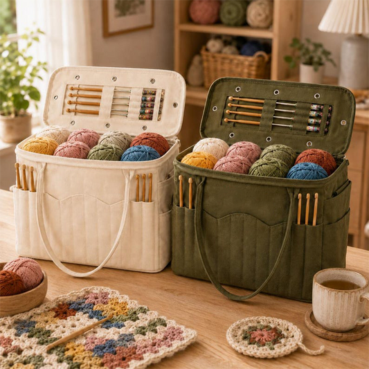 👝 Bolsa de Lona para Armazenamento de Fios – Organizador Portátil de Tricô com Bolsos para Agulhas 🧶✨
