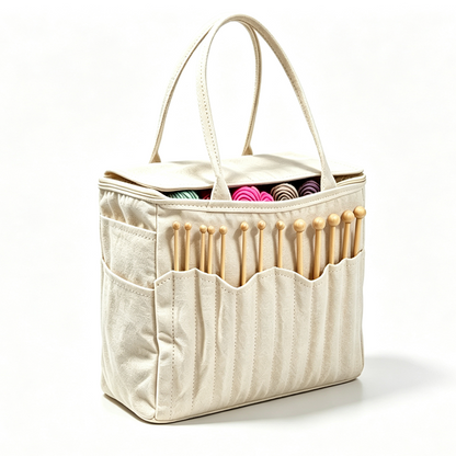 👝 Bolsa de Lona para Armazenamento de Fios – Organizador Portátil de Tricô com Bolsos para Agulhas 🧶✨