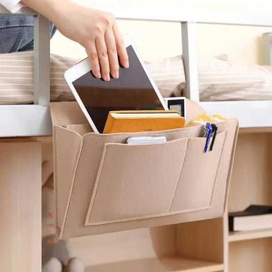 🛏️50% DE DESCONTO AGORA! Bolsa de Armazenamento para Cabeceira - Organizador de Cama com Vários Bolsos, Bolsa de Feltro para Beliche de Dormitório para Segurar Tablet Livro Celular Artigos de Papelaria