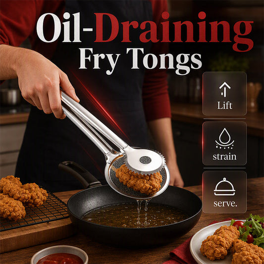 🥢 Pinça Escorredor de Óleo 2 em 1 em Aço Inox – Utensílio de Cozinha para Fritar com Facilidade ✨
