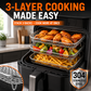 Grelha Empilhável 3 Camadas em Aço Inoxidável 304 para Air Fryer, Cesta de Grelha e Suporte para Torradas para Asas de Frango e Torradas, Suporte de Cozinha para Acessórios de Grelha Interna, Acessórios de Churrasco