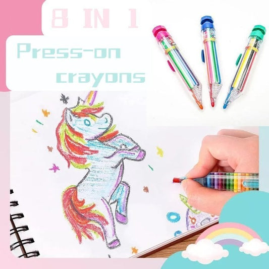 🌈🎨 Lápis de Cera Retrátil 8 em 1, Livre de Químicos Nocivos, Ideal para Crianças Desenharem e Escreverem