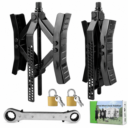 🚐 RV Wheel Stabilizer Set | Metal Tandem Chock