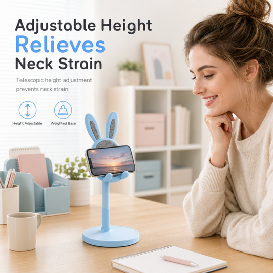 🐰📱Suporte de Mesa Fofo de Coelhinho para Celular | Base com Peso e Almofadas de Silicone Anti-Arranhões📏