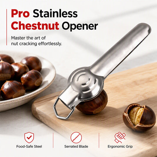 🔥 50% DE DESCONTO! 🌰 Quebra-Nozes de Castanha em Aço Inoxidável – Abra Castanhas Facilmente com um Design Prático Assistido por Alavanca ✨