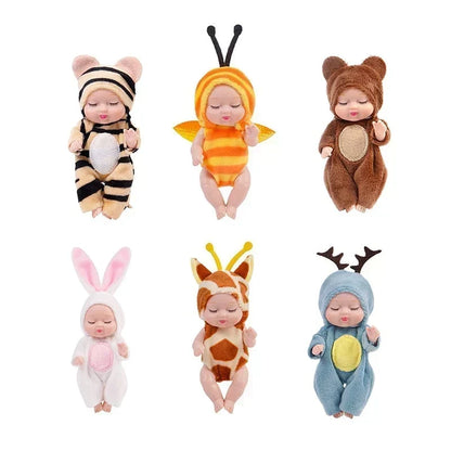 🍼 Mini bonecas com fatos de animais: 6 estilos, com design para dormir, fáceis de transportar, prontas para oferecer
