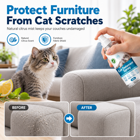 🐱 DESCONTO DE 50% POR TEMPO LIMITADO! ✨ Spray repelente de arranhões para gatos com aroma cítrico 🧴