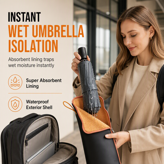 Saco de Armazenamento para Guarda-Chuva Dobrável, Impermeável e Altamente Absorvente, Capa Portátil para Guarda-Chuva com Cordão